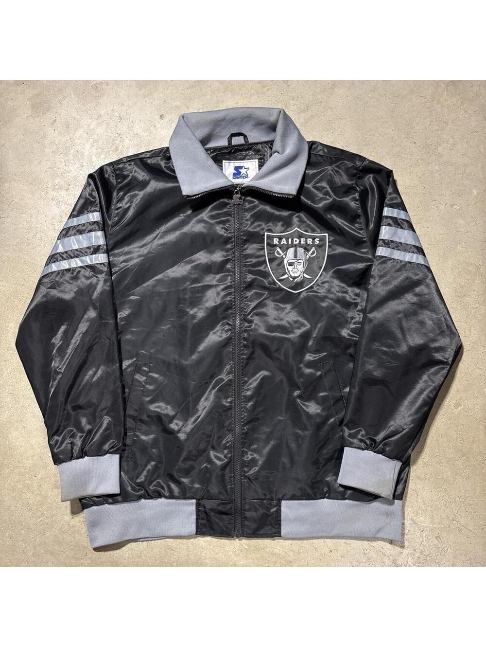 Las Vegas Raiders Starter Satin Jacket Mens XL Black Silver NFL Football Bomber